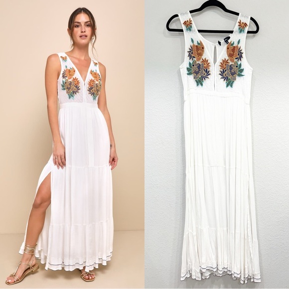 Lulus Dresses & Skirts - NWOT Lulus Tickets To Paradise White Embroidered Maxi Dress